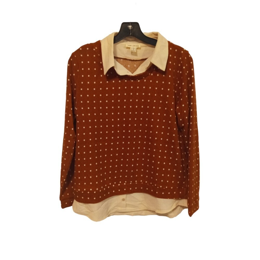 Faith and‎ Joy brown polka dot collared sweater
